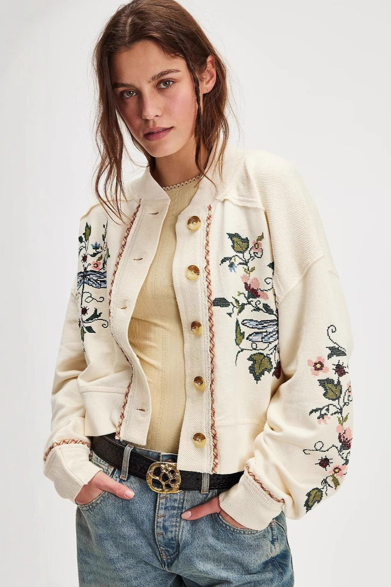 Embroidered Floral Cardigan S / Beige Main image