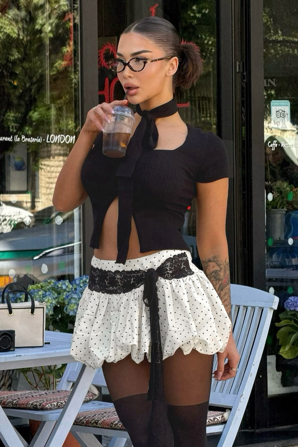 Lace Trim Polka Dot Low Waist Skirt Main image