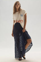 Chic Sheer Embroidered Lace Maxi Skirt