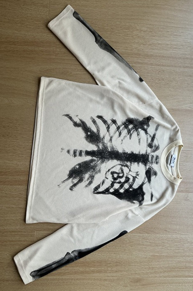 Skeleton Graphic Waffle Oversized Long Sleeve Tee