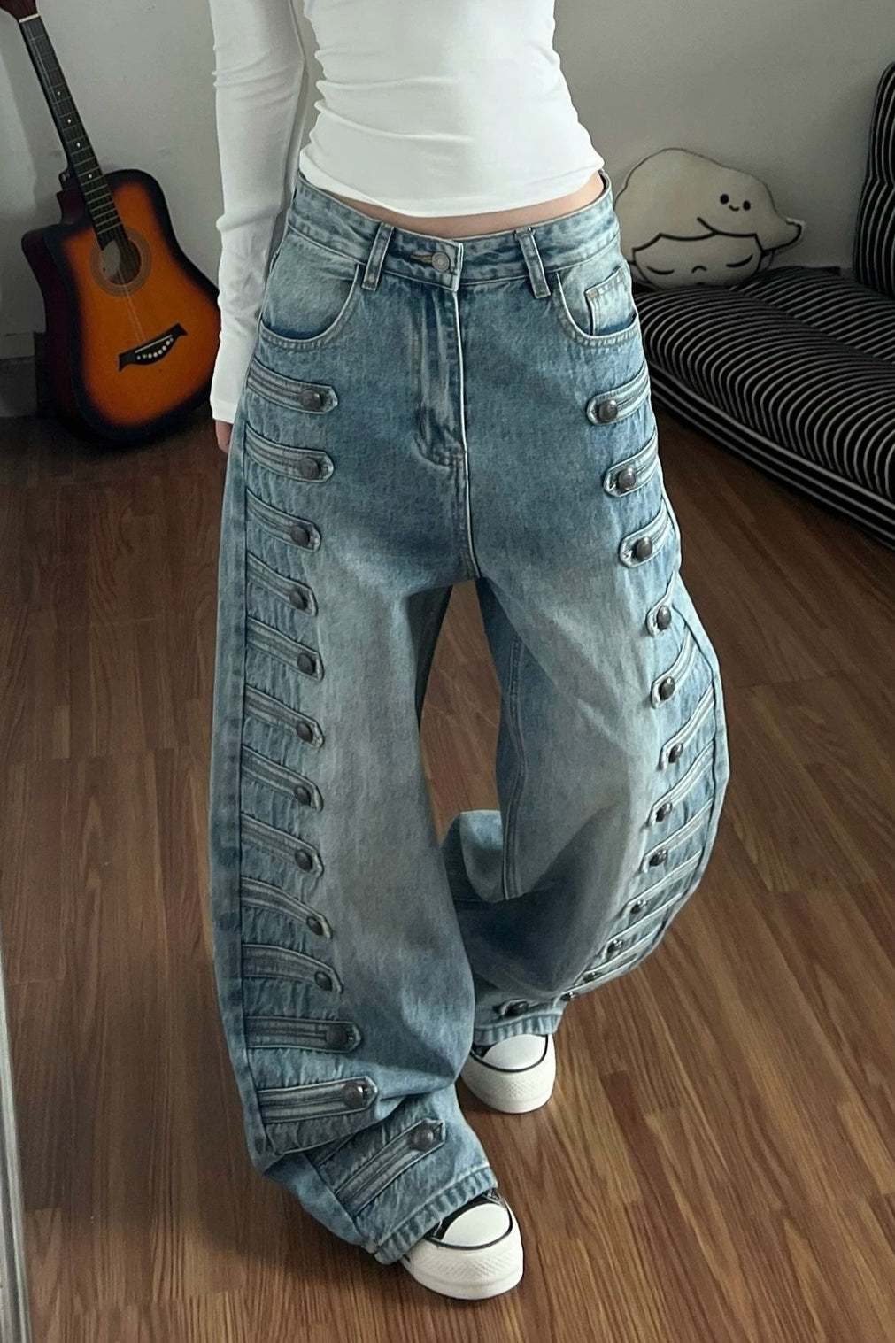 Napoleon Button Wide Leg Jeans