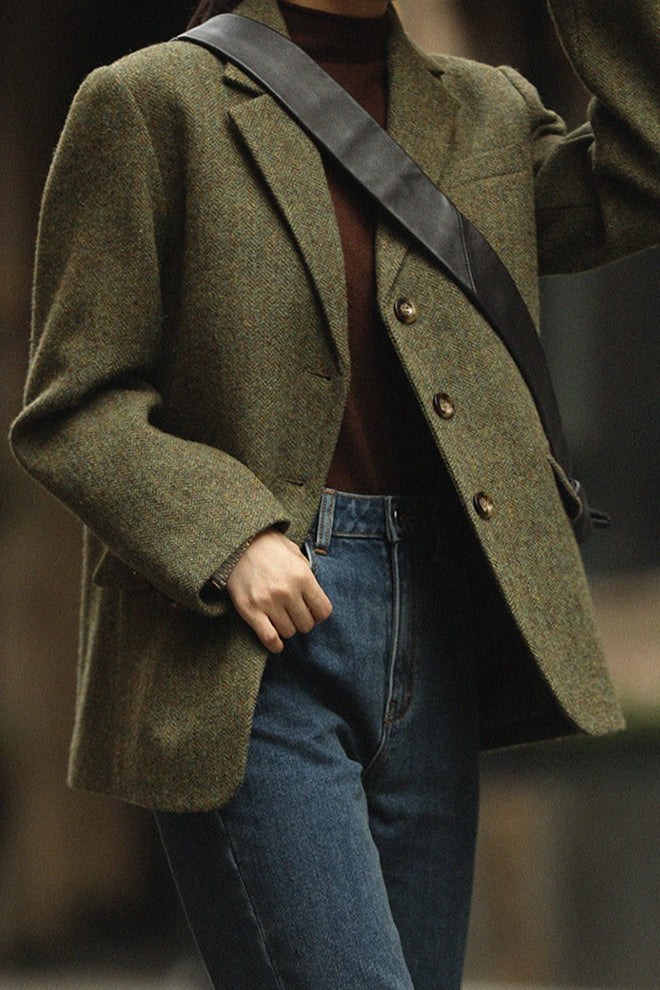 Wool Blend Single Breasted Blazer S / Green