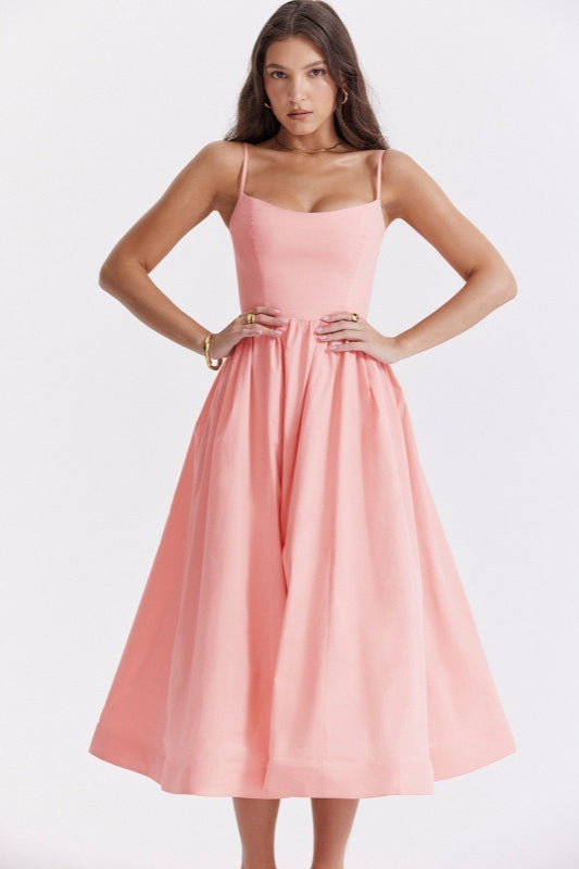Solid Sexy Backless Spaghetti Strap Swing Prom Dress Main image