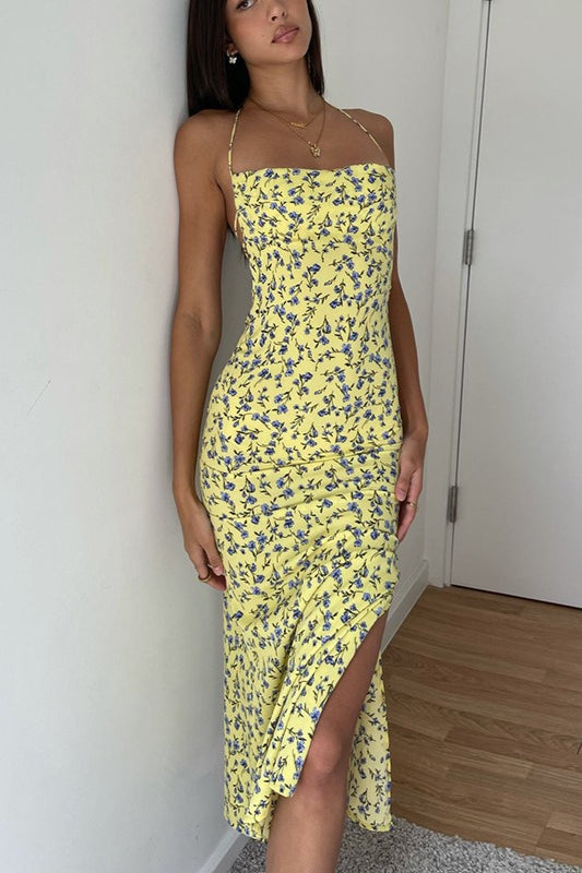 Slit Backless Slim Strap Floral Dress Secondary image