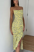 Slit Backless Slim Strap Floral Dress