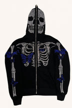 Gothic Skull Skeleton Full Face Zip-Up Hoodie