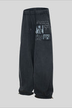 Washed Illustration Long Wide Leg Sweatpants