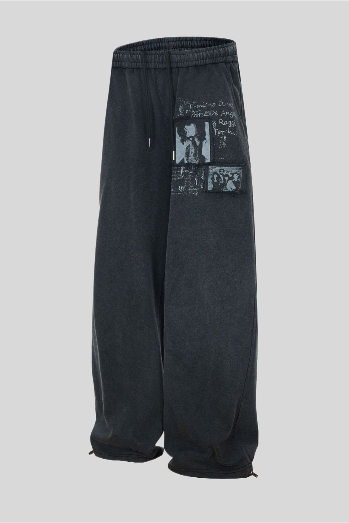 Washed Illustration Long Wide Leg Sweatpants