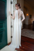 Elegant Satin Slant Neck Sheath Formal Dress