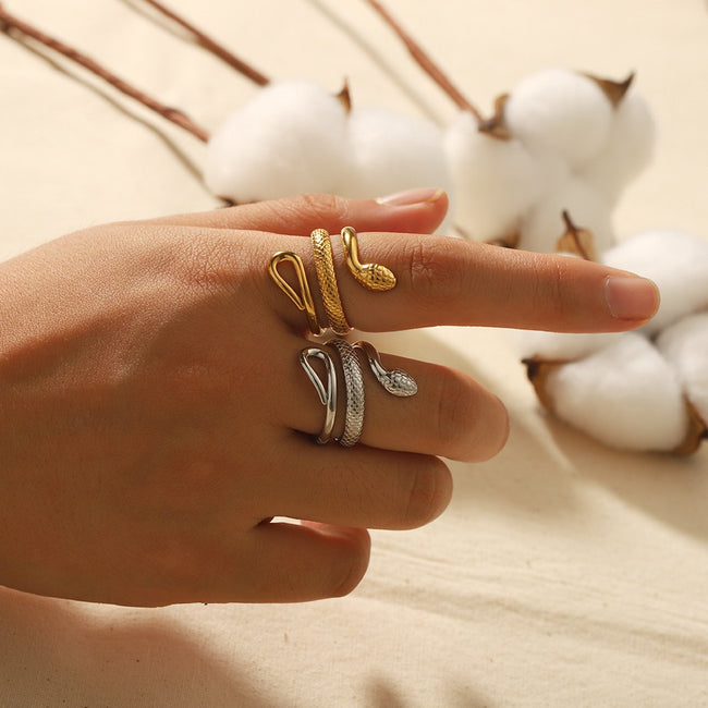 18K Gold Plated Hollow Snake Chain Ring Main image