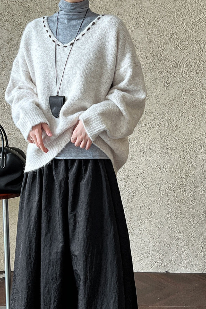 Oversized V-Neck Knit Sweater Secondary image