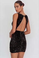Backless Sleeveless Sequin Mini Dress
