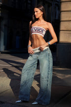 Vintage Patchwork Low Waist Straight Loose Jeans