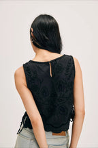 Solid Crew Neck Embroidered Crop Tank Top