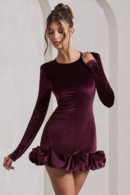 Velvet Crew Neck Ruched Midi Dress Main image