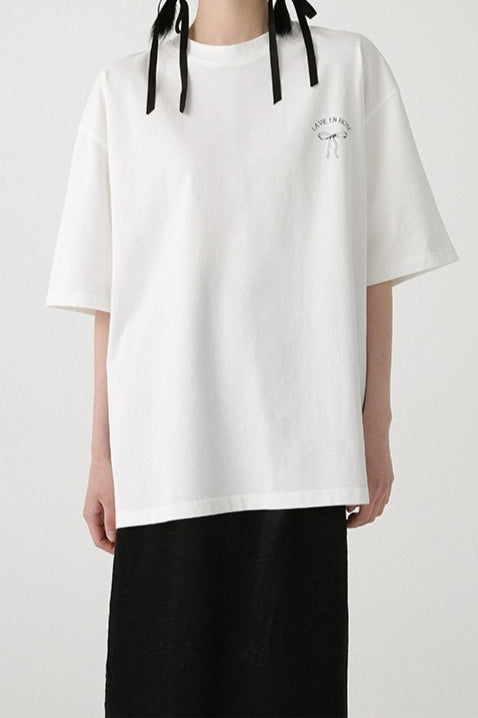 Cotton Bow Print Minimalist Short Sleeve Tee