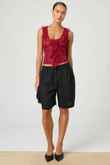 Chic Ruffle Detail Lace Up Corset Tank Top