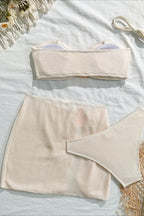 Solid Strappy Mini Skirt Three Piece Swim Set