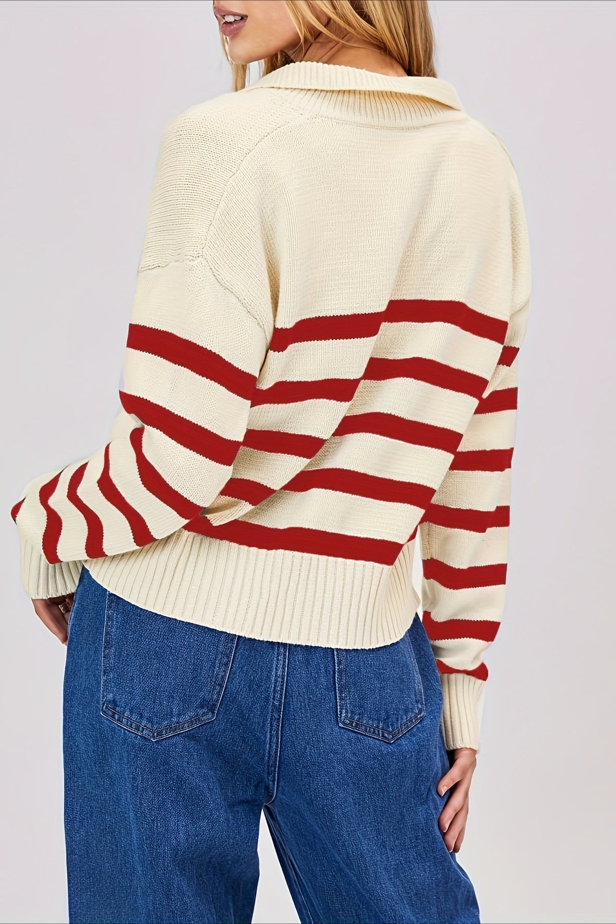 Striped Wool Collar V-Neck Sweater Secondary image