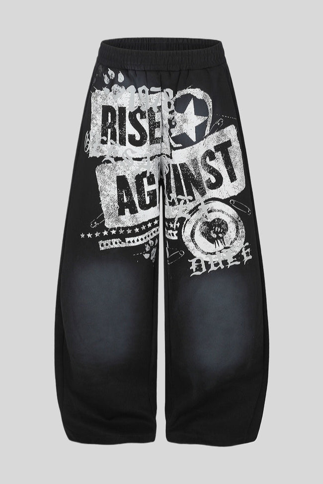 Distressed Typography Barrel Leg Pants Main image