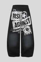 Distressed Typography Barrel Leg Pants