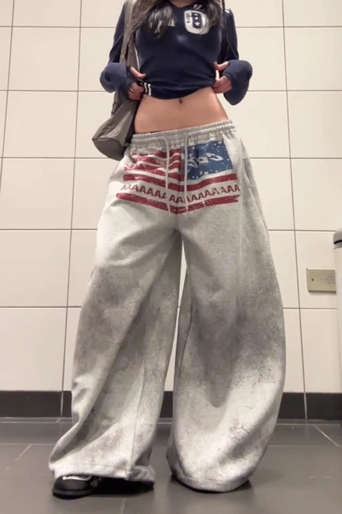 Washed Graphic Barrel Leg Sweatpants