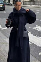 French English Style Scarf Belted Overcoat