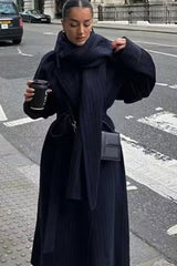 French English Style Scarf Belted Overcoat