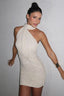 Sheer Tie Neck Bodycon Cocktail Dress S / White