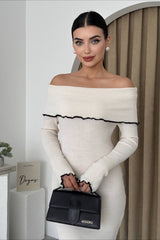 Ribbed Off Shoulder Color Block Knit Sweater Dress