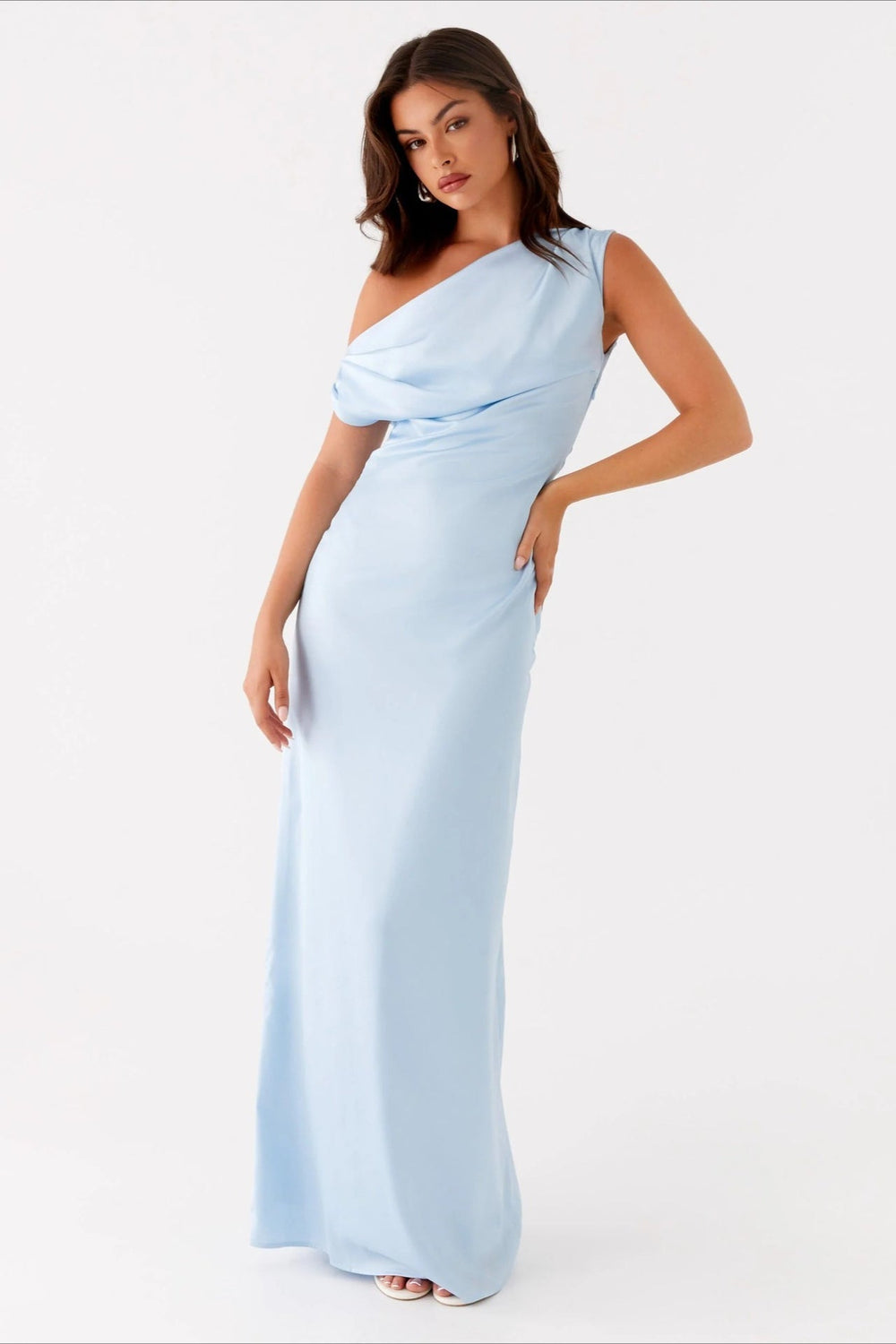 Solid Asymmetric Neckline Formal Dress