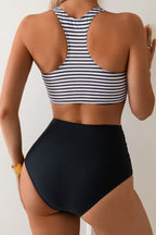Striped Slim Fit High Waist Two Piece Swim Set