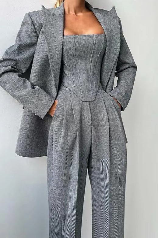 Layered Corset Style Three Piece Blazer Pants Set Secondary image