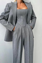Layered Corset Style Three Piece Blazer Pants Set