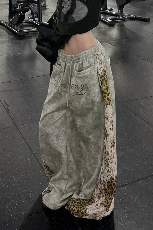Dirty Wash Rhinestone Typography Wide Leg Sweatpants