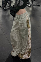 Dirty Wash Rhinestone Typography Wide Leg Sweatpants