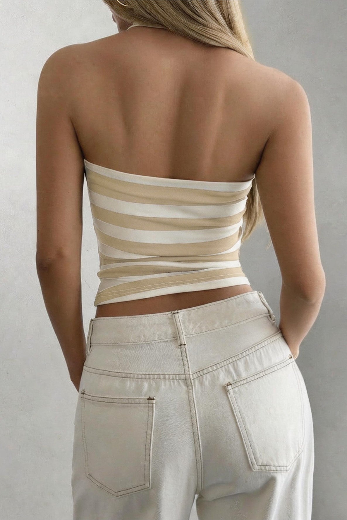 Retro Striped Tie Neck Cami Halter Top Secondary image