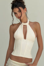 Leopard Print Hollow Out Backless Tie Halter Top