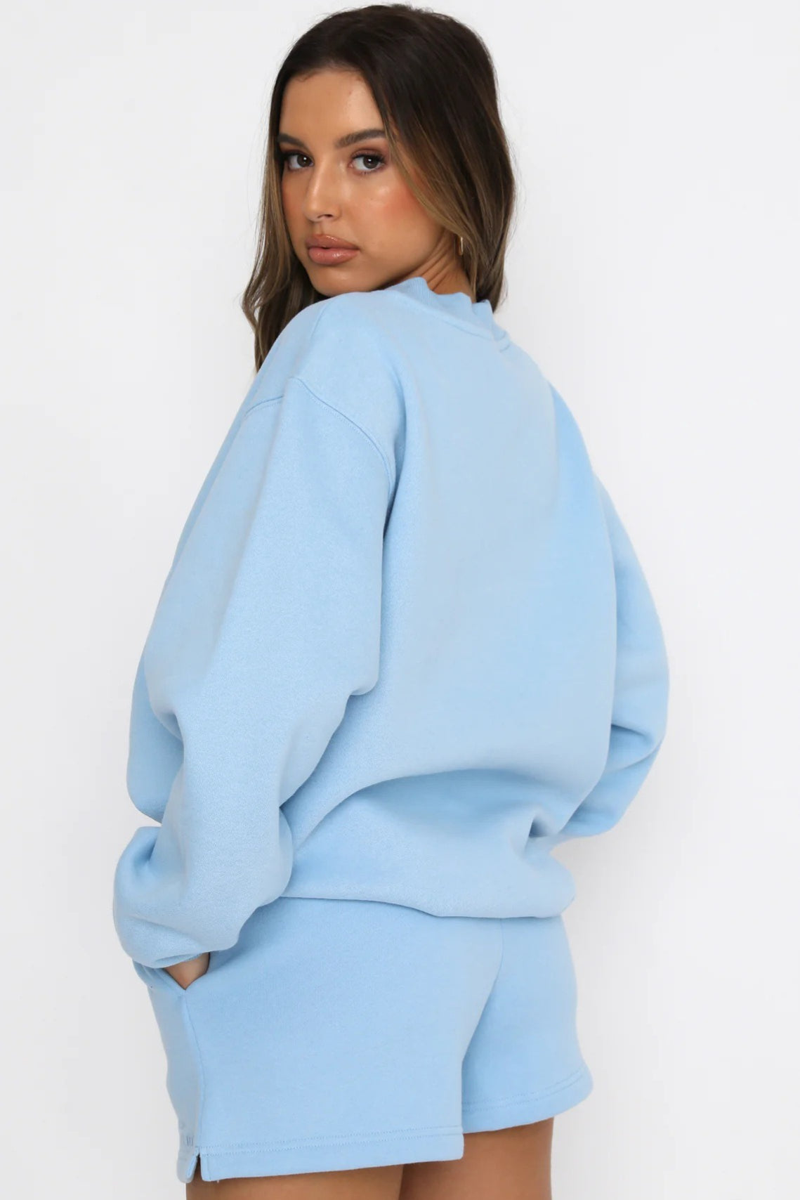 Solid Crew Neck Sweatshirt Shorts Set