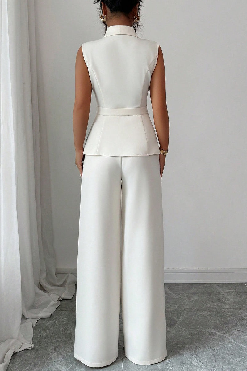 Solid Asymmetric Two Piece Vest Pants Set Secondary image