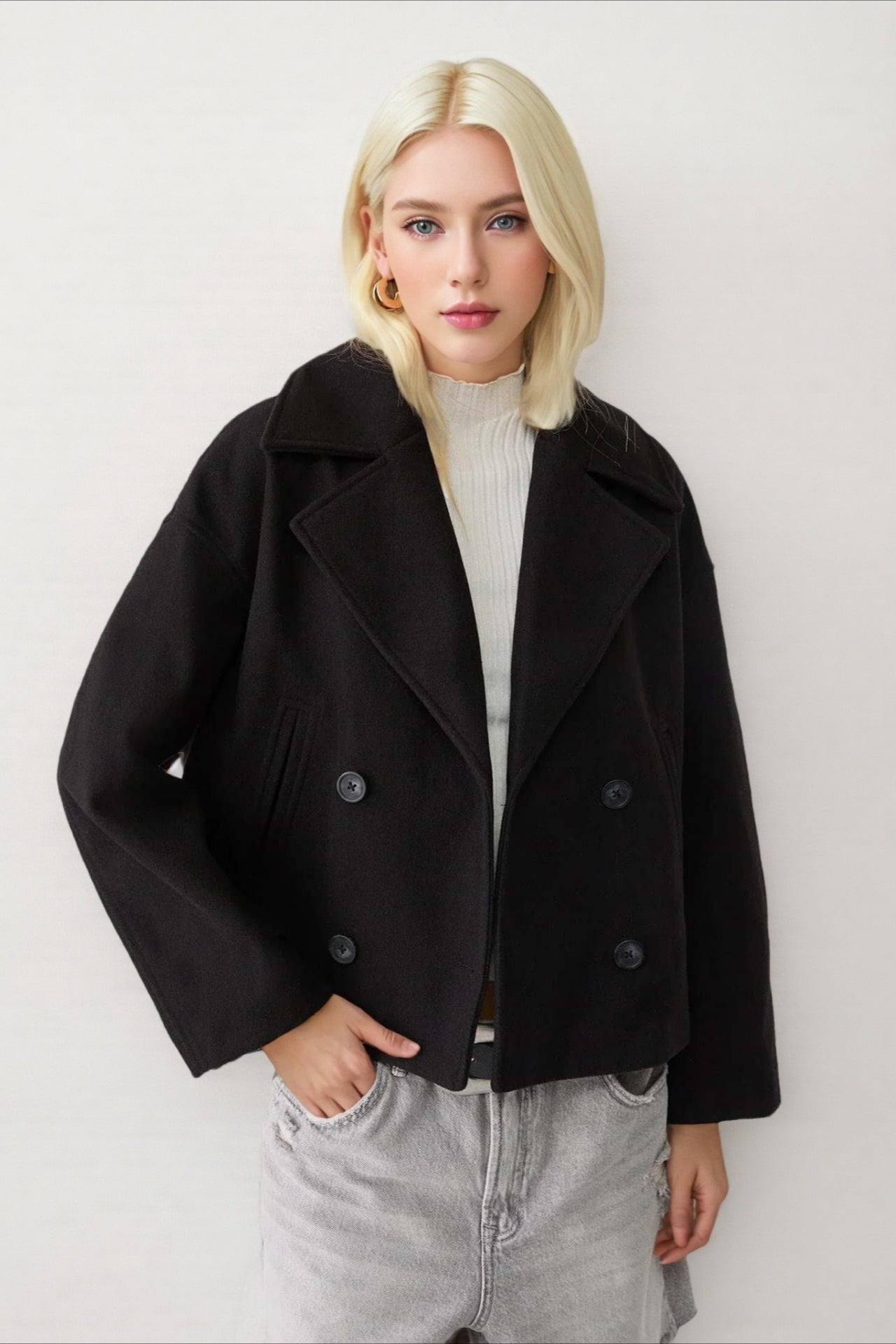 Oversized Lapel Wool Blend Jacket Secondary image
