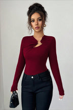 Asymmetrical Cut Out Bodycon Long Sleeve Tee