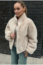 Stand Collar Faux Fur Cropped Jacket