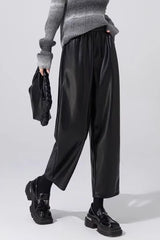 Slim PU Leather Elastic Waist Straight Pants
