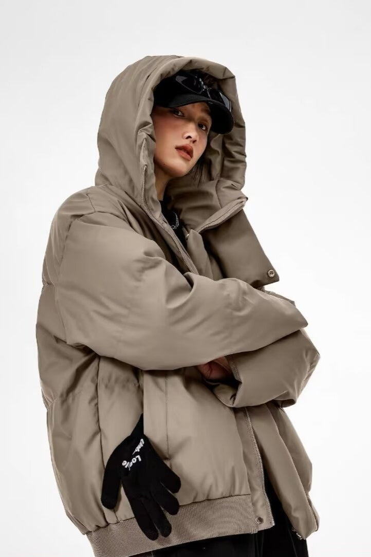 Stand Collar High Neck Hooded Puffer Jacket