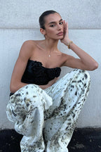 Washed Leopard Print Wide Leg Jeans