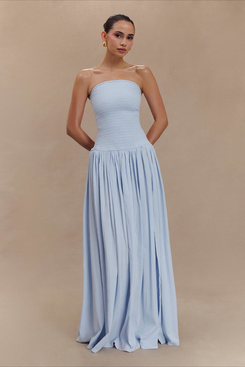 Solid Color Sleeveless Backless Ruched Corset Maxi Prom Dress