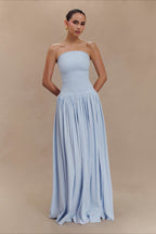 Solid Color Sleeveless Backless Ruched Corset Maxi Prom Dress