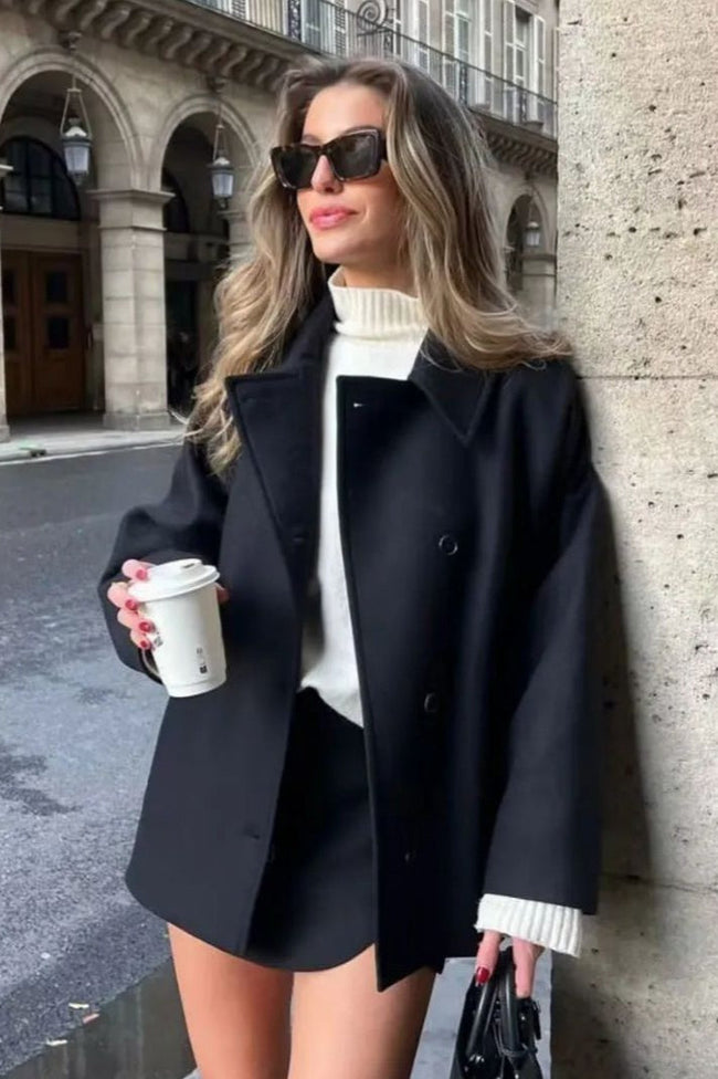 Relaxed Fit Short Wool Blend Jacket XS / Black Main image