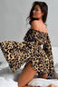 Off Shoulder Flared Long Sleeve Leopard Crop Top Shorts Set